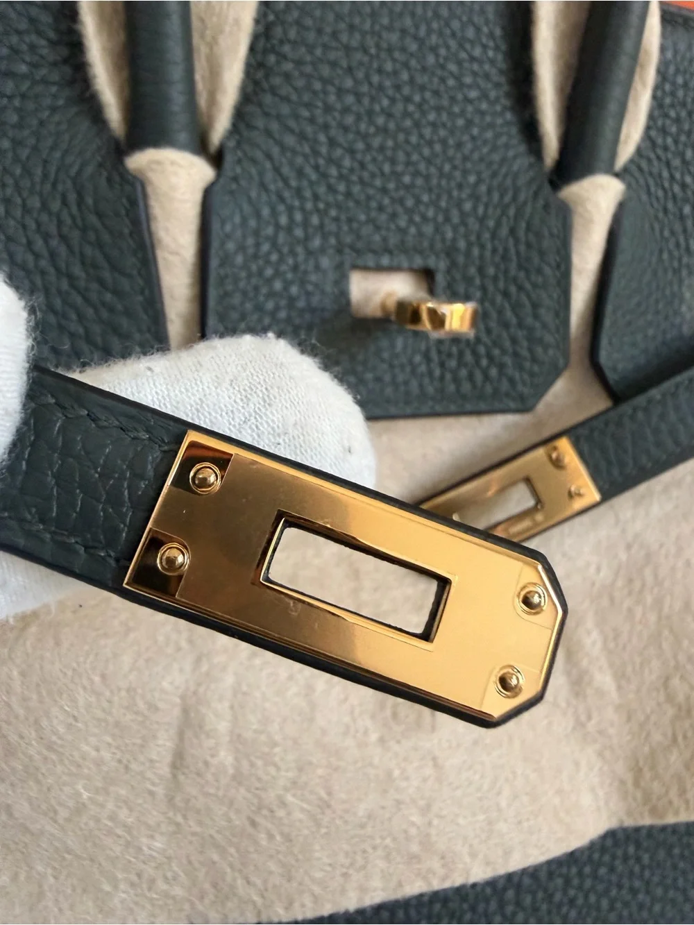 NEW w/ Receipt  HERMÈS Vert Fonce GHW Birkin 25 Togo Retourne , Stamp G-2026